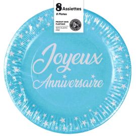 8 assiettes jetables turquoise 