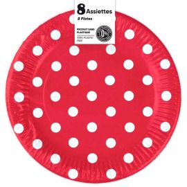 Assiettes rondes éco-responsables à pois Rouge de 18 cm, disponibles sur Badaboum.fr pour une célébration festive et responsable.