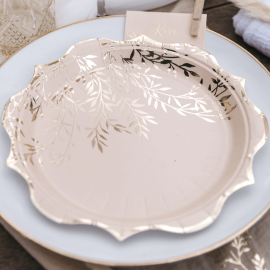 assiettes en carton jolis brins rose blush or pas cher