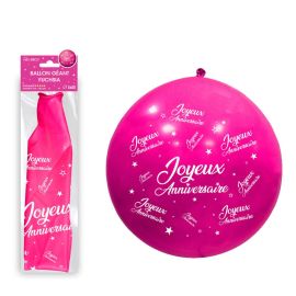 Ballon geant joyeux anniversaire fuchsia , décoration fetes pas cher et livraison 24h rapide chez Badaboum