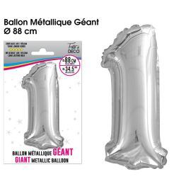 Ballon geant metallique argent chiffre 1 , décoration fetes pas cher et livraison 24h rapide chez Badaboum