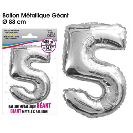 Ballon geant metallique argent chiffre 5 , décoration fetes pas cher et livraison 24h rapide chez Badaboum