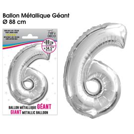 Ballon geant metallique argent chiffre 6 , décoration fetes pas cher et livraison 24h rapide chez Badaboum