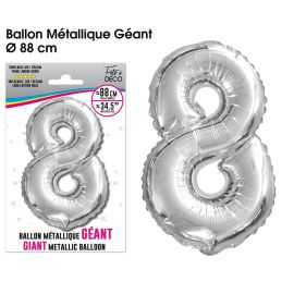 Ballon geant metallique argent chiffre 8 , décoration fetes pas cher et livraison 24h rapide chez Badaboum