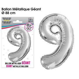 Ballon geant metallique argent chiffre 9 , décoration fetes pas cher et livraison 24h rapide chez Badaboum