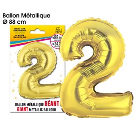 Ballon geant metallique or chiffre 2 , décoration fetes pas cher et livraison 24h rapide chez Badaboum
