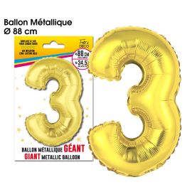 Ballon geant metallique or chiffre 3 , décoration fetes pas cher et livraison 24h rapide chez Badaboum