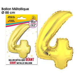 Ballon geant metallique or chiffre 4 , décoration fetes pas cher et livraison 24h rapide chez Badaboum