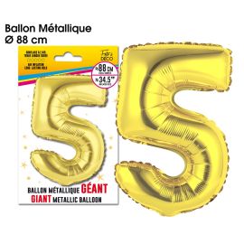 Ballon geant metallique or chiffre 5 , décoration fetes pas cher et livraison 24h rapide chez Badaboum