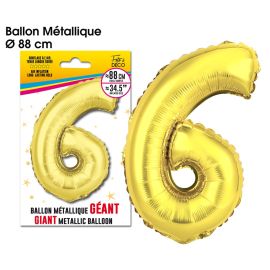 Ballon geant metallique or chiffre 6 , décoration fetes pas cher et livraison 24h rapide chez Badaboum