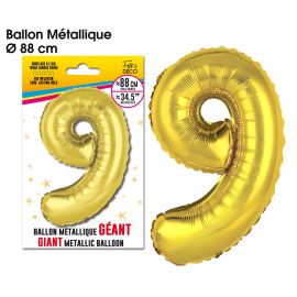 Ballon geant metallique or chiffre 9 , décoration fetes pas cher et livraison 24h rapide chez Badaboum