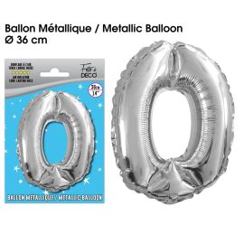 Ballon anniversaire chiffre '0' en argent métallique de 36 cm en aluminium