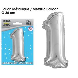 Ballon metallique argent chiffre 1 , décoration fetes pas cher et livraison 24h rapide chez Badaboum