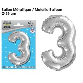 Ballon metallique argent chiffre 3 , décoration fetes pas cher et livraison 24h rapide chez Badaboum