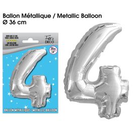 Ballon metallique argent chiffre 4 , décoration fetes pas cher et livraison 24h rapide chez Badaboum