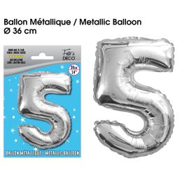 Ballon metallique argent chiffre 5 , décoration fetes pas cher et livraison 24h rapide chez Badaboum