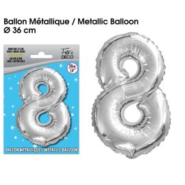 Ballon metallique argent chiffre 8 , décoration fetes pas cher et livraison 24h rapide chez Badaboum