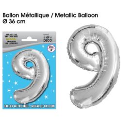 Ballon metallique argent chiffre 9 , décoration fetes pas cher et livraison 24h rapide chez Badaboum