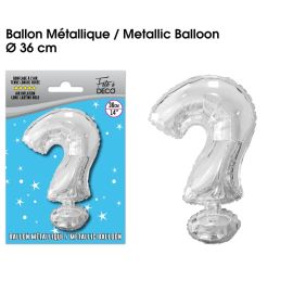 Ballon métallique argenté en forme de point d'interrogation de 36 cm en aluminium , décoration fetes pas cher et livraison 24h rapide chez Badaboum