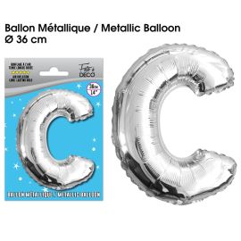 Ballon metallique argent lettre c , décoration fetes pas cher et livraison 24h rapide chez Badaboum