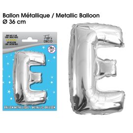 Ballon metallique argent lettre e , décoration fetes pas cher et livraison 24h rapide chez Badaboum