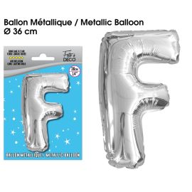 Ballon metallique argent lettre f , décoration fetes pas cher et livraison 24h rapide chez Badaboum