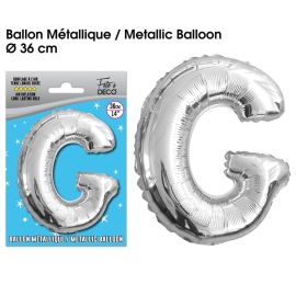 Ballon metallique argent lettre g , décoration fetes pas cher et livraison 24h rapide chez Badaboum