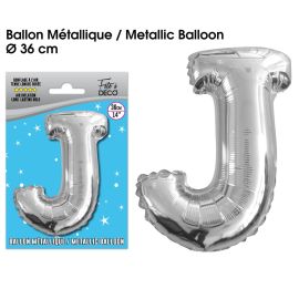 Ballon metallique argent lettre j , décoration fetes pas cher et livraison 24h rapide chez Badaboum