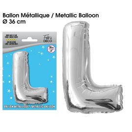 Ballon metallique argent lettre l , décoration fetes pas cher et livraison 24h rapide chez Badaboum