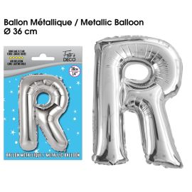 Ballon metallique argent lettre r , décoration fetes pas cher et livraison 24h rapide chez Badaboum