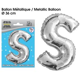 Ballon metallique argent lettre s , décoration fetes pas cher et livraison 24h rapide chez Badaboum