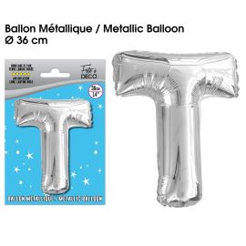 Ballon metallique argent lettre t , décoration fetes pas cher et livraison 24h rapide chez Badaboum