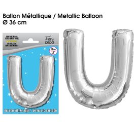 Ballon metallique argent lettre u , décoration fetes pas cher et livraison 24h rapide chez Badaboum