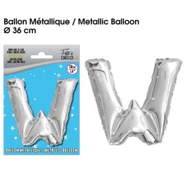 Ballon metallique argent lettre w , décoration fetes pas cher et livraison 24h rapide chez Badaboum