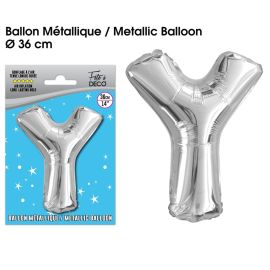 Ballon metallique argent lettre y , décoration fetes pas cher et livraison 24h rapide chez Badaboum