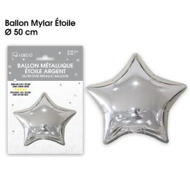 Ballon métallique en forme d'étoile argentée de 50 cm en aluminium. , décoration fetes pas cher et livraison 24h rapide chez Badaboum