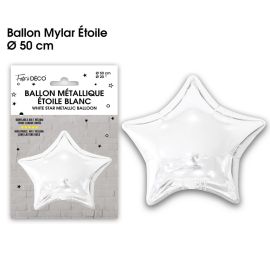 Ballon métallique en forme d'étoile blanc de 50 cm en aluminium.