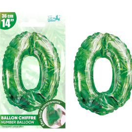 Ballon métallisé chiffre zéro avec imprimé jungle, 36 cm, idéal pour décoration à thème safari ou jungle anniversaire, sur Badaboum.fr