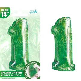 Ballon métallisé chiffre 1 avec imprimé jungle, 36 cm, idéal pour décoration à thème safari ou jungle anniversaire, sur Badaboum.fr