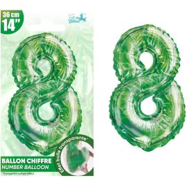 Ballon métallisé chiffre 8 avec imprimé jungle, 36 cm, idéal pour décoration à thème safari ou jungle anniversaire, sur Badaboum.fr