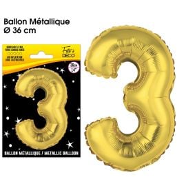 Ballon metallique or chiffre 3 , décoration fetes pas cher et livraison 24h rapide chez Badaboum