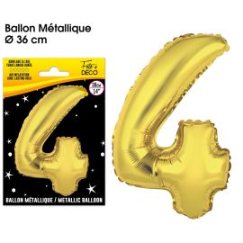 Ballon metallique or chiffre 4 , décoration fetes pas cher et livraison 24h rapide chez Badaboum