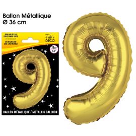 Ballon metallique or chiffre 9 , décoration fetes pas cher et livraison 24h rapide chez Badaboum