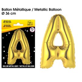 Ballon lettre 'A' en aluminium or métallique de 36 cm pour fête d'anniversaire , décoration fetes pas cher et livraison 24h rapide chez Badaboum