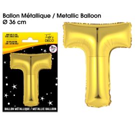 Ballon metallique or lettre t , décoration fetes pas cher et livraison 24h rapide chez Badaboum