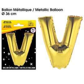 Ballon metallique or lettre v , décoration fetes pas cher et livraison 24h rapide chez Badaboum