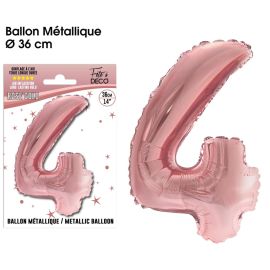 Ballon metallique rose gold chiffre 4 , décoration fetes pas cher et livraison 24h rapide chez Badaboum