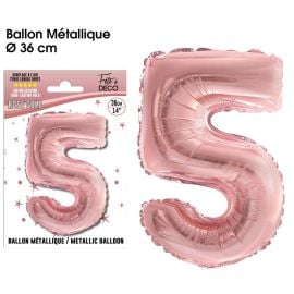 Ballon metallique rose gold chiffre 5 , décoration fetes pas cher et livraison 24h rapide chez Badaboum