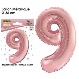 Ballon metallique rose gold chiffre 9 , décoration fetes pas cher et livraison 24h rapide chez Badaboum