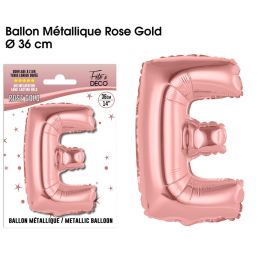 Ballon metallique rose gold lettre e , décoration fetes pas cher et livraison 24h rapide chez Badaboum